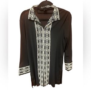 Vivienne Tam Sheer Black Blouse with Embroidery size 2